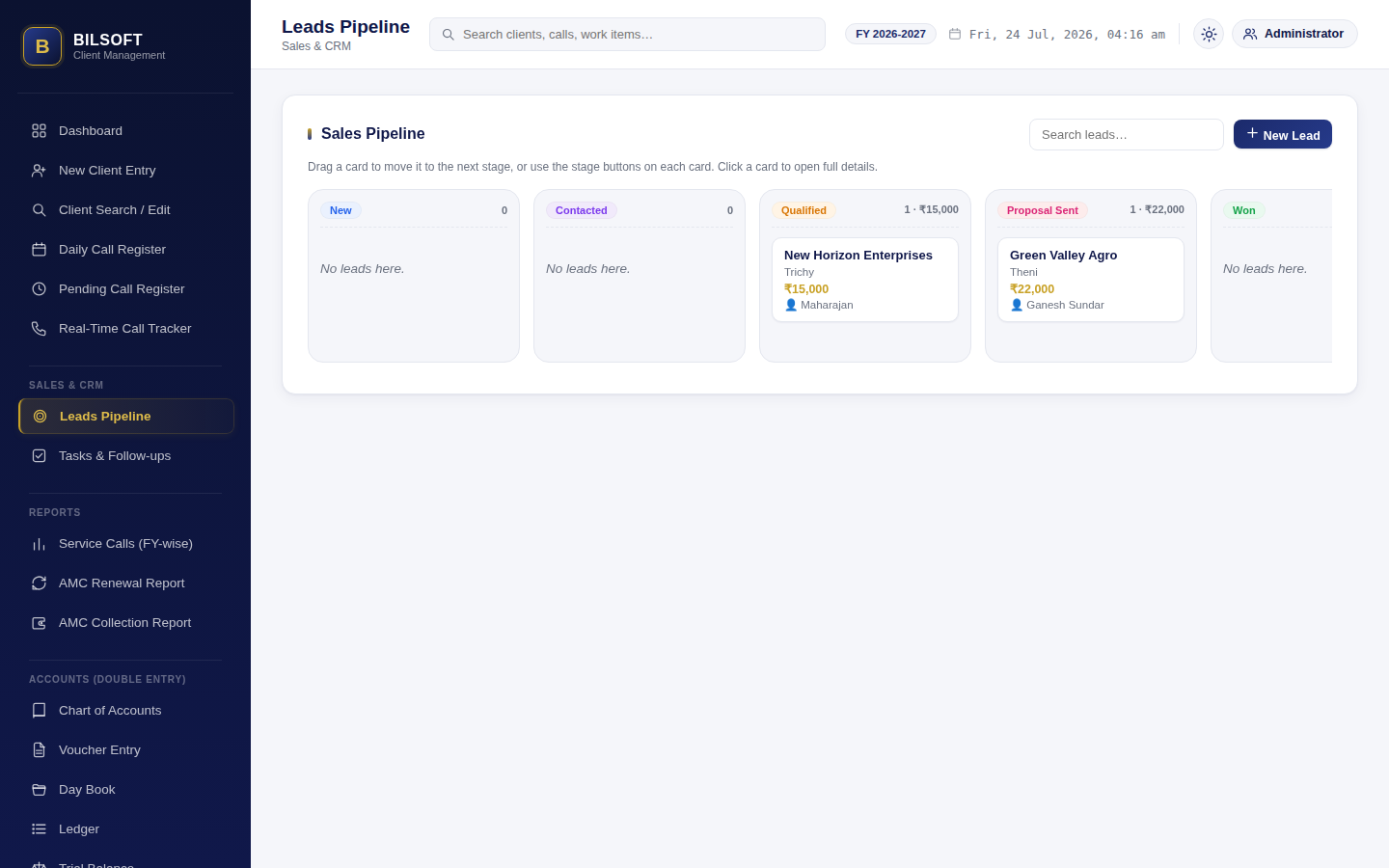 Sales pipeline with drag and drop lead stages
